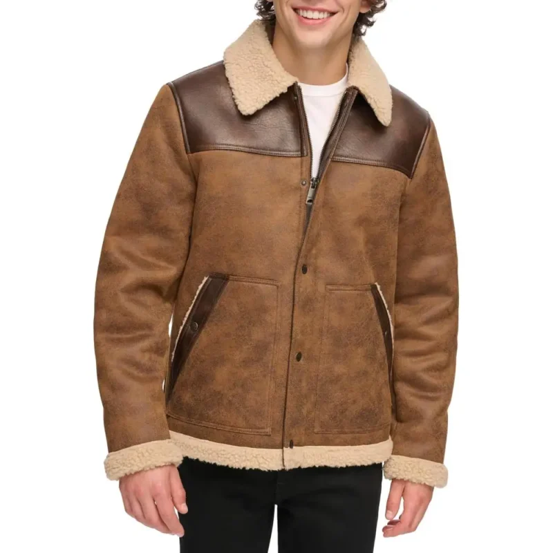 Brown Shearling Leather Mens Jacket
