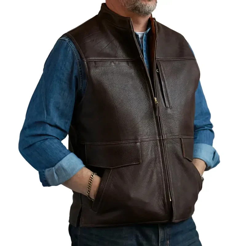 Mens Brown Leather Vest