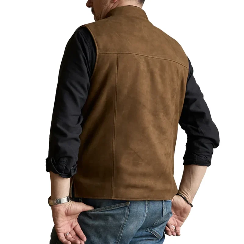 Mens Zipper Brown Leather Vest