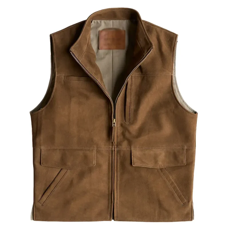 Mens Zipper Brown Leather Vest