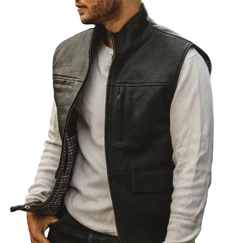 Mens Zipper Brown Leather Vest