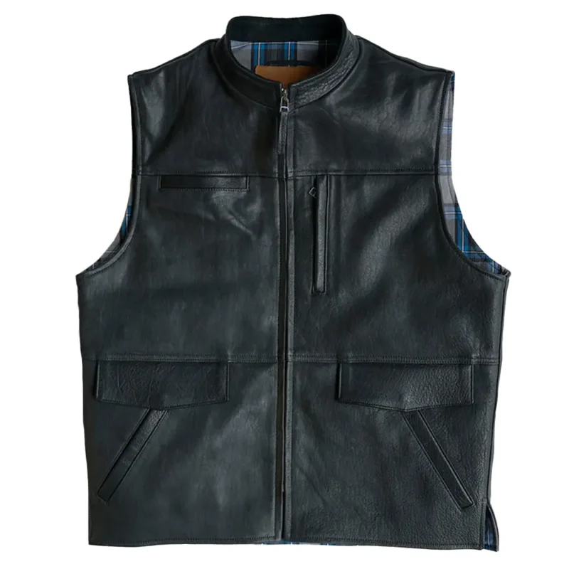 Mens Zipper Brown Leather Vest