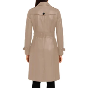 Beige Lambskin Leather Trench Coat for Women Back