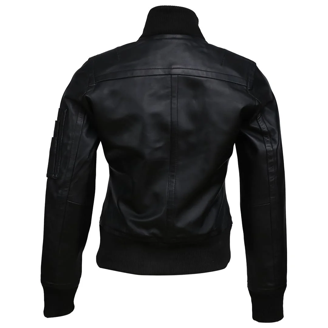 Black Bomber Jacket for Women Back