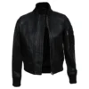 Black Bomber Jacket for Women Front