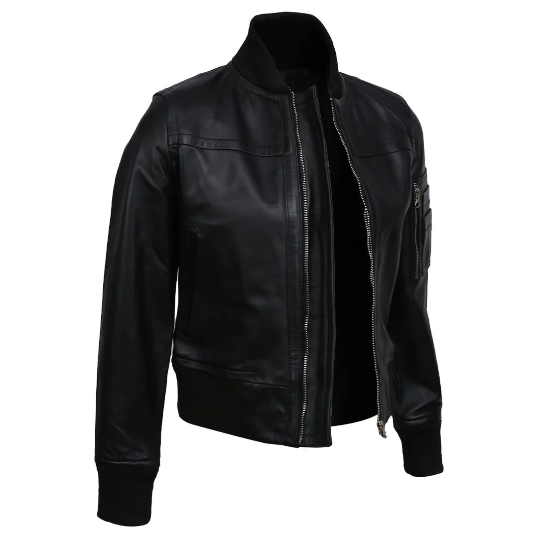 Black Bomber Jacket for Women Side
