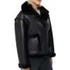 Black Faux Fur Shearling Aviator Leather Jacket For Women’s