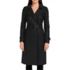 Black Lambskin Leather Trench Coat for Women