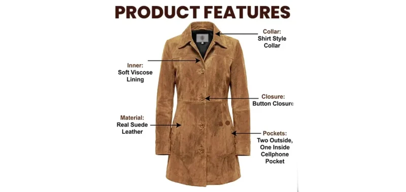 Brown Suede Coat 34 Length Button Down Info