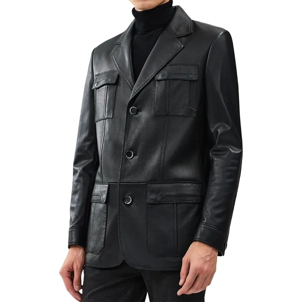 Kevin Men's Black Blazer Leather Jacket - Image 4