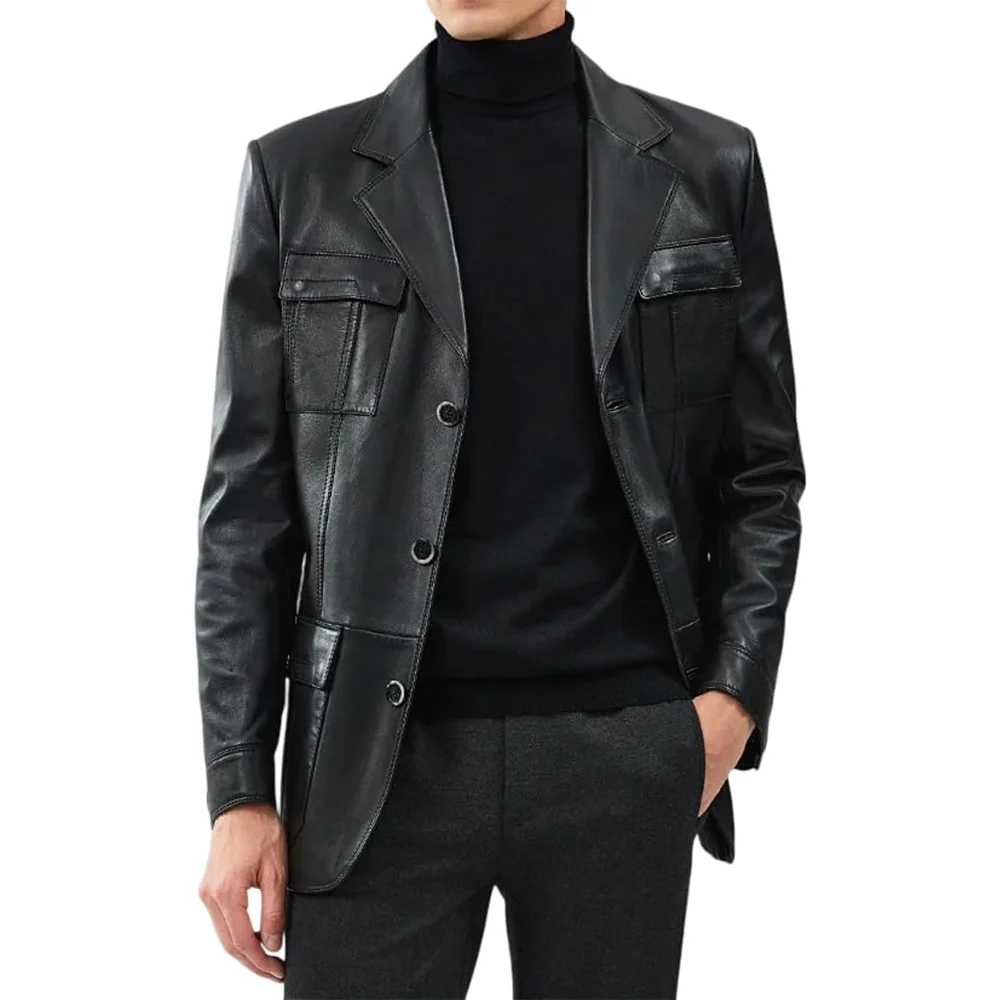 Kevin Men's Black Blazer Leather Jacket - Image 3