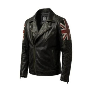 Buy UK Flag Biker Vintage Distressed Brown Leather Jacket For Men