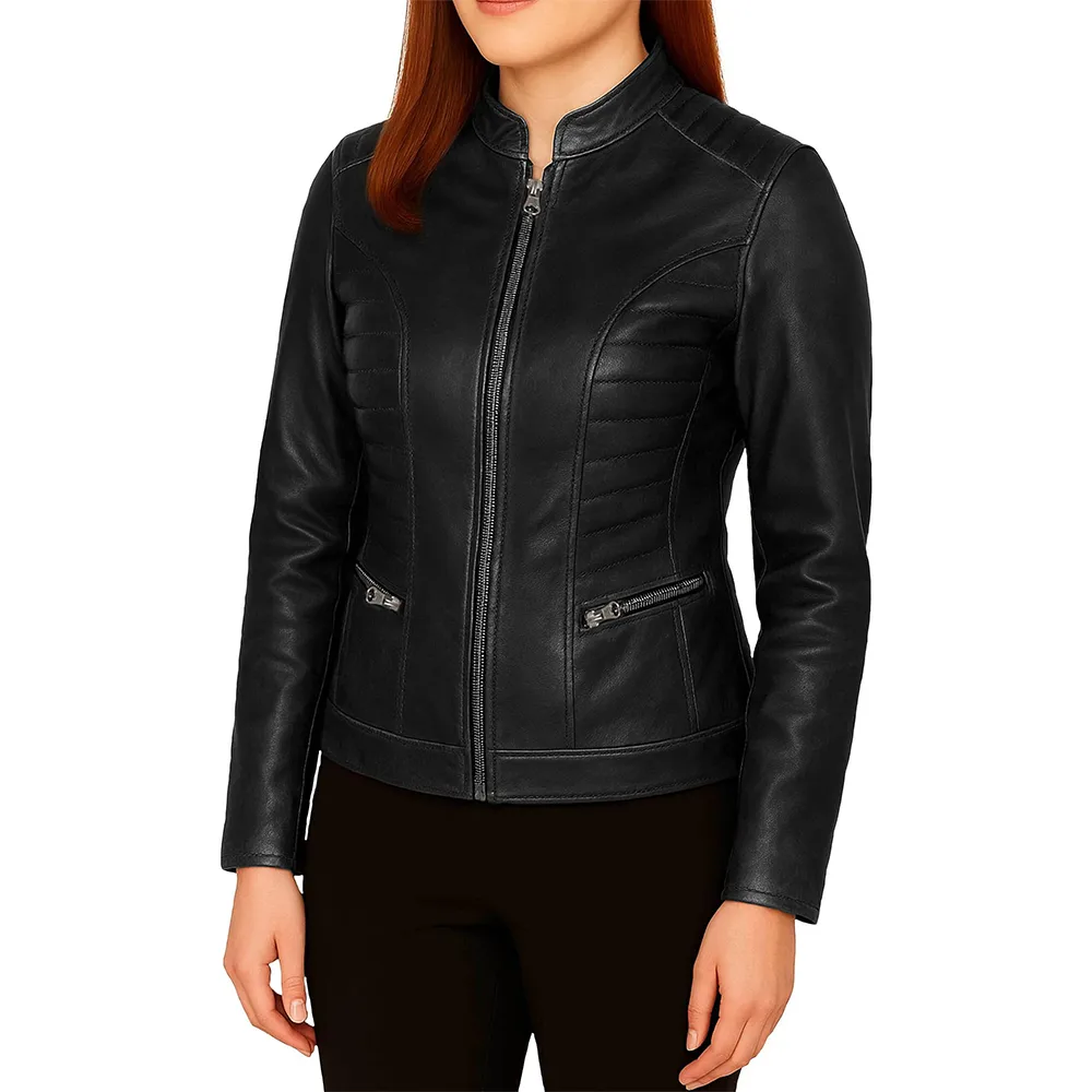 Women's Cafe Racer Leather Jacket - Image 2