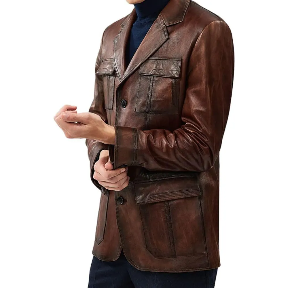 Kevin Men's Black Blazer Leather Jacket - Image 11