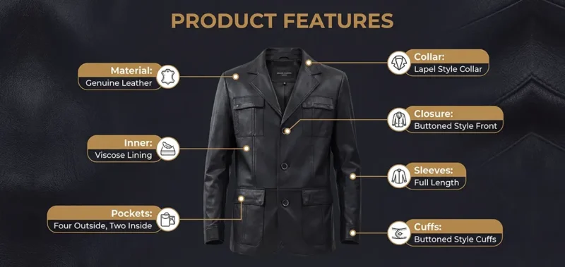 Kevin Men's Black Blazer Leather Jacket Info