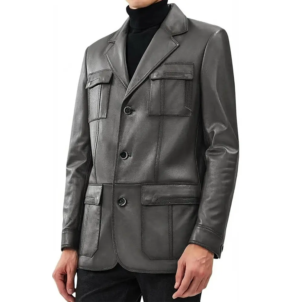 Kevin Men's Black Blazer Leather Jacket - Image 6