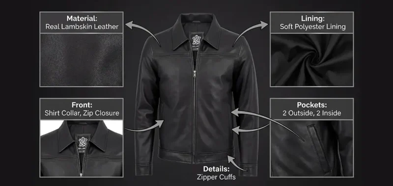 Mark Black Leather Shirt Collar Jacket info