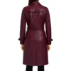 Maroon Lambskin Leather Trench Coat for Women Back