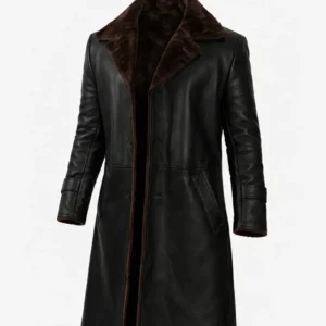 Men’s 3/4 Length Black Faux Shearling Leather Coat