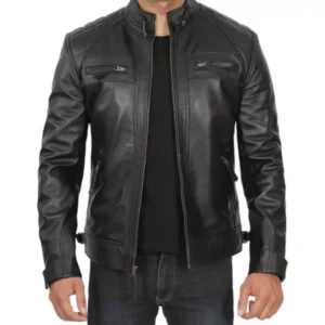 Men’s Black Cafe Racer Leather Jacket