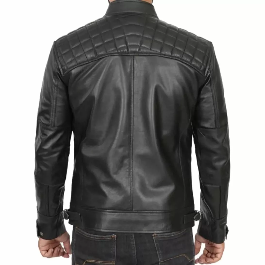 Men’s Black Cafe Racer Leather Jacket Back