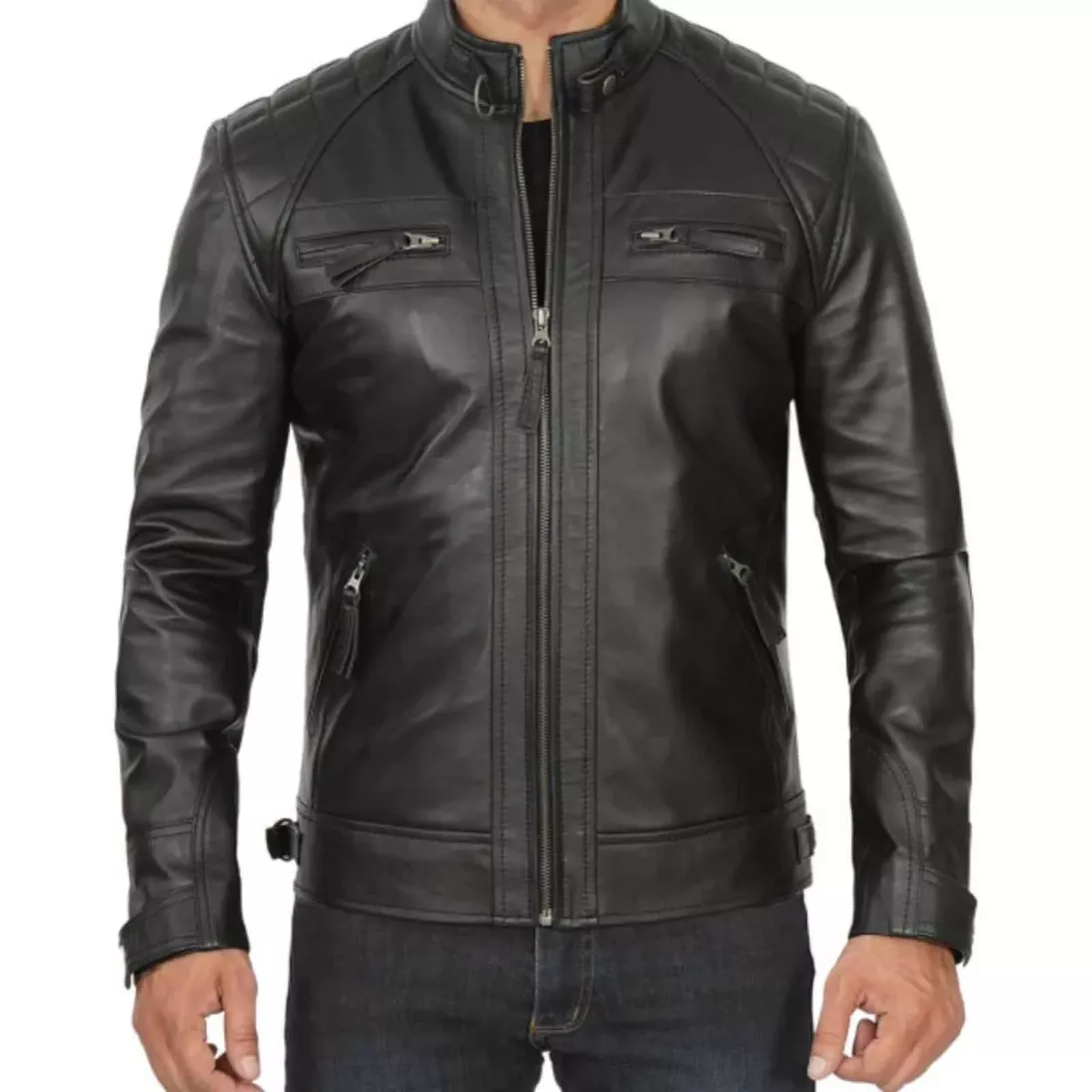 Men’s Black Cafe Racer Leather Jacket For Sale
