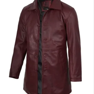 Men’s Burgundy 3/4 Length Real Leather Coat