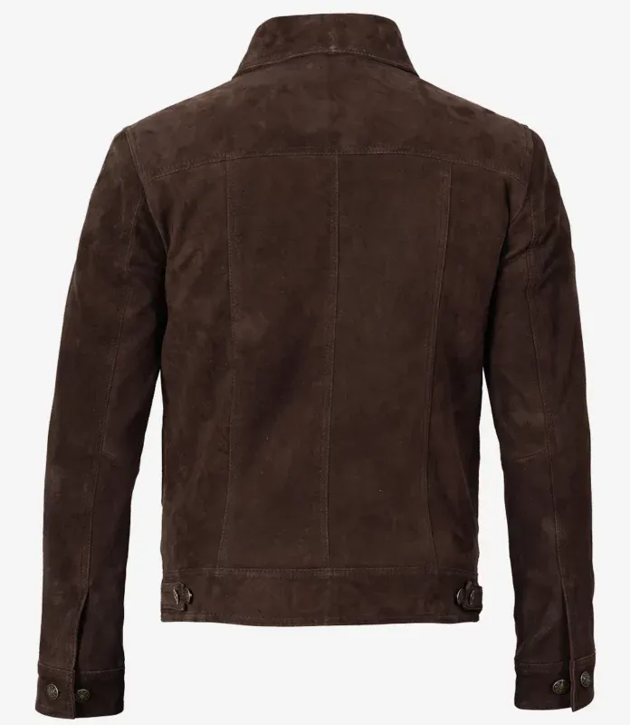 Men’s Dark Brown Real Suede Trucker Style Jacket - Image 4