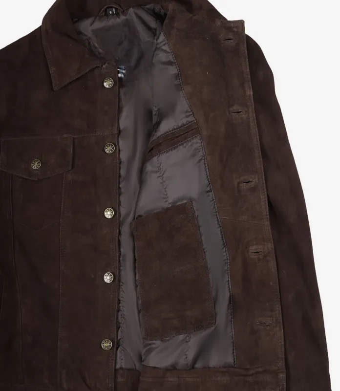 Men’s Dark Brown Real Suede Trucker Style Jacket - Image 3