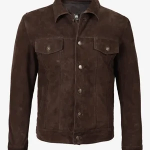 Men’s Dark Brown Real Suede Trucker Style Jacket
