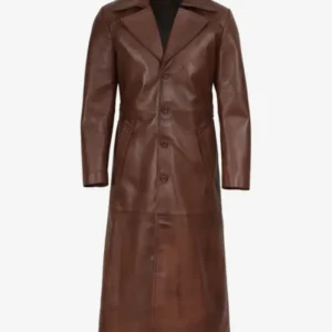 Men’s Full Length Brown Leather Duster Coat