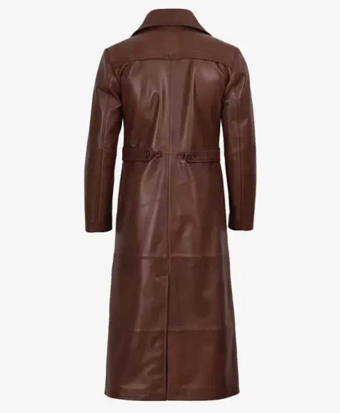 Men’s Full Length Brown Leather Duster Coat - Image 3