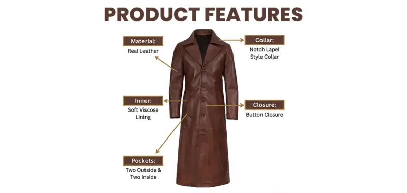 Men’s Full Length Brown Leather Duster Coat Info