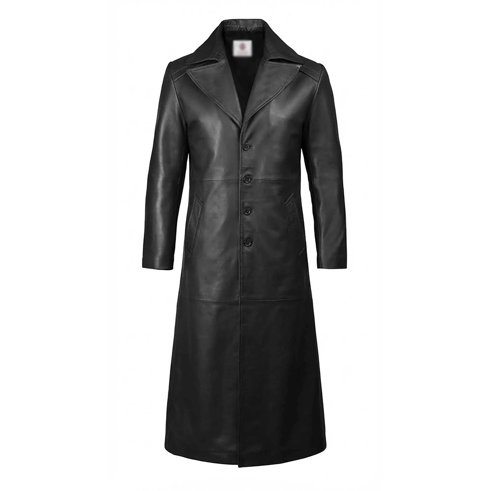Men’s Length Black Lambskin Real Leather Coat