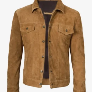 Men’s Suede Real Tan Trucker Style Jacket