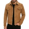 Men’s Suede Real Tan Brownn Trucker Style Jacket