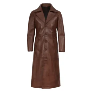 Men’s Full Length Brown Leather Duster Coat