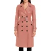 Pink Lambskin Leather Trench Coat for Women