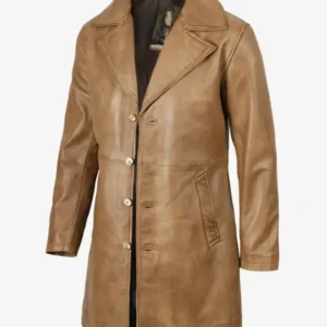 Real 3/4 Length Camel Brown Leather Coat