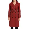 Red Lambskin Leather Trench Coat for Women