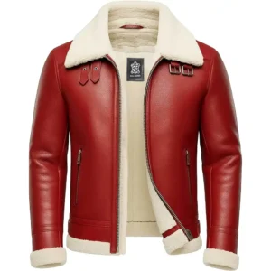 Santa Red Black Faux Shearling Jacket close