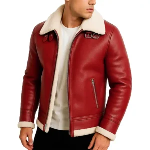 Santa Red Black Faux Shearling Jacket front