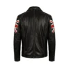 UK Flag Biker Vintage Distressed Brown Leather Jacket For Sale