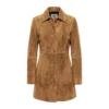 Women’s Brown Suede Coat Length Button Down
