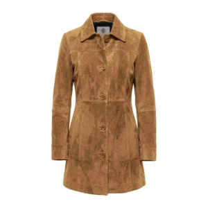 Women’s Brown Suede Coat Length Button Down