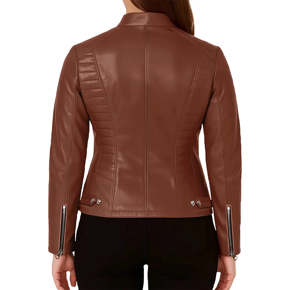 Women's Cafe Racer Leather Jacket - Image 15