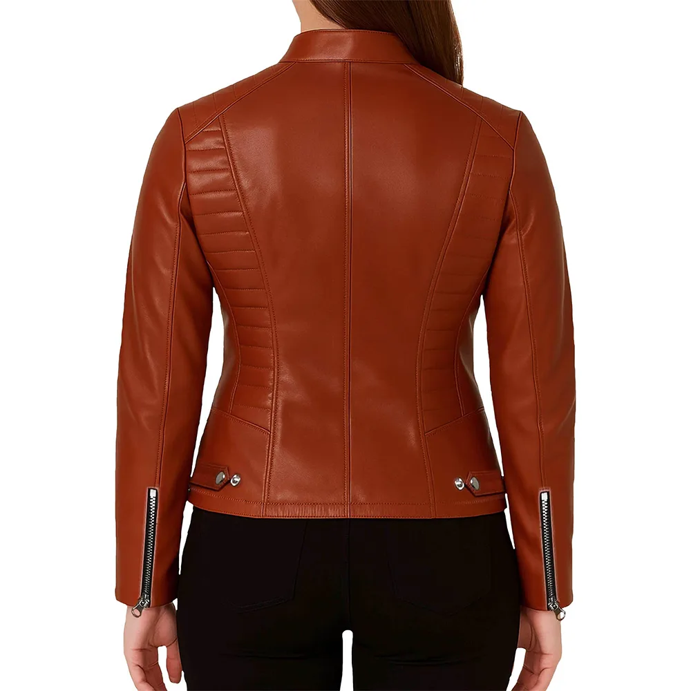 Women's Cafe Racer Leather Jacket - Image 13