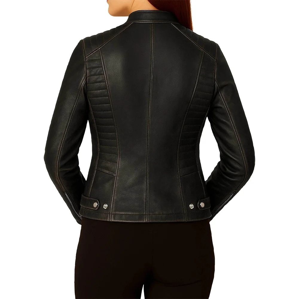 Women's Cafe Racer Leather Jacket - Image 11