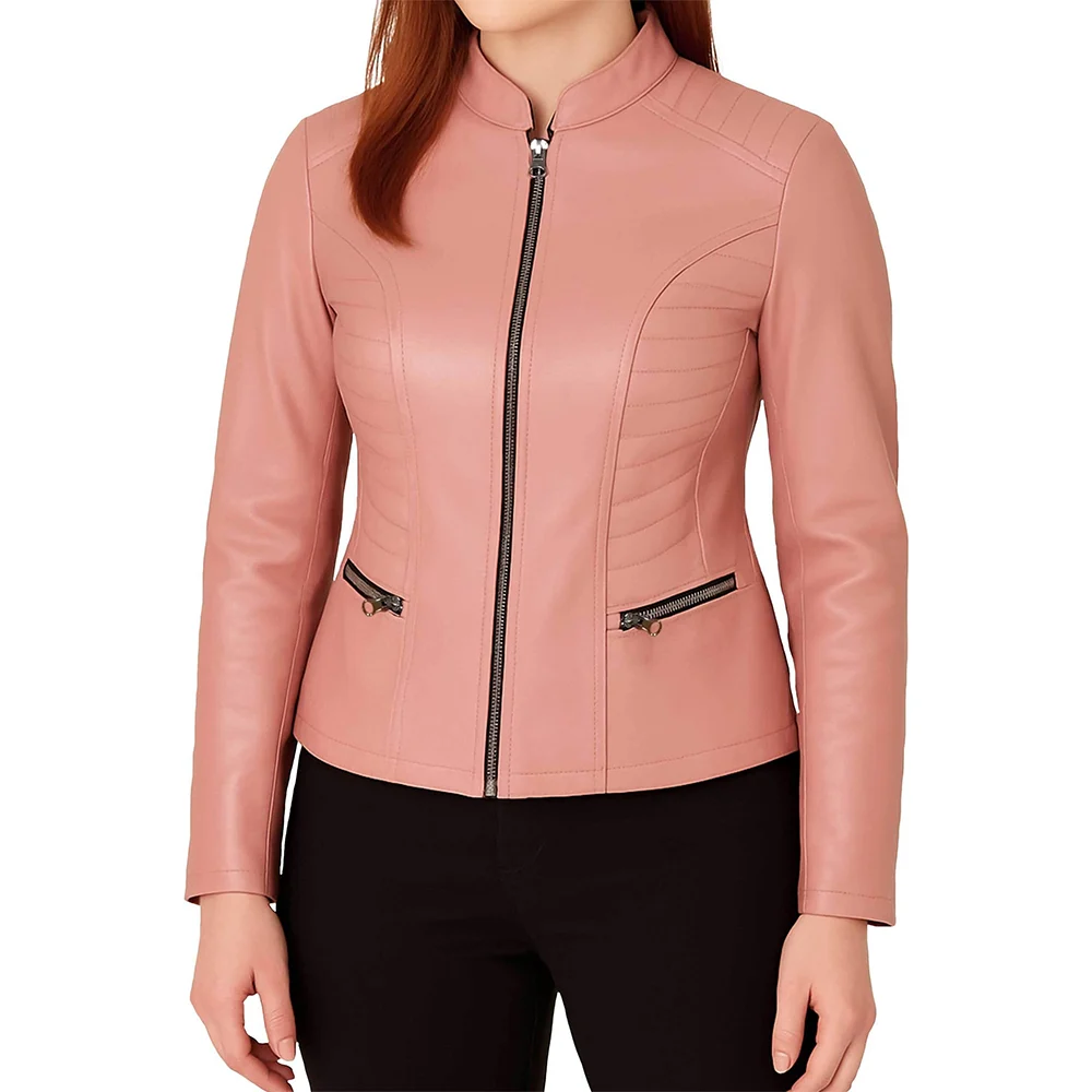 Women's Cafe Racer Leather Jacket - Image 8