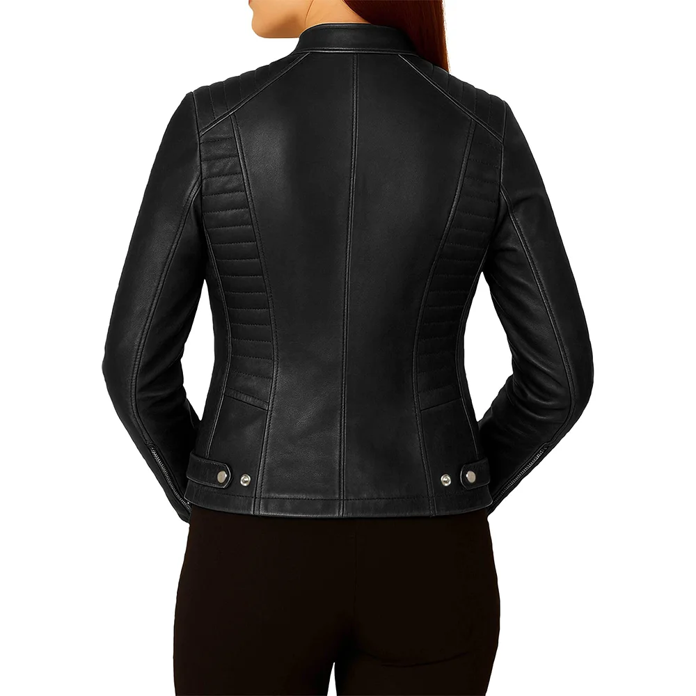 Women's Cafe Racer Leather Jacket - Image 3